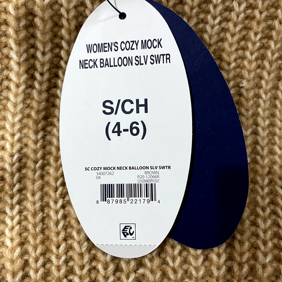 NWT Scoop Women's Cozy Mock Neck Sweater Balloon Sleeves Gray Brown Size Small - Picture 2 of 5